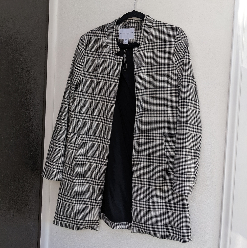 Black and white plaid long jacket‎ M New